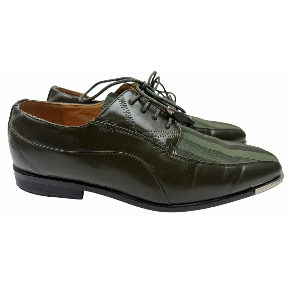 Expressions by RC Men's Dress Shoes Green Leather Fabric Size 10.5 Square Toe